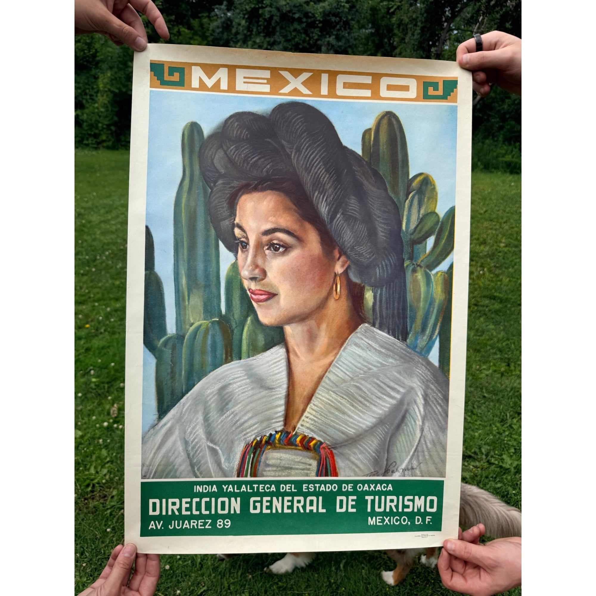 Original 1950s Mexico Oaxaca Yalaltecan Indian Poster Vintage Art 19" x 27"