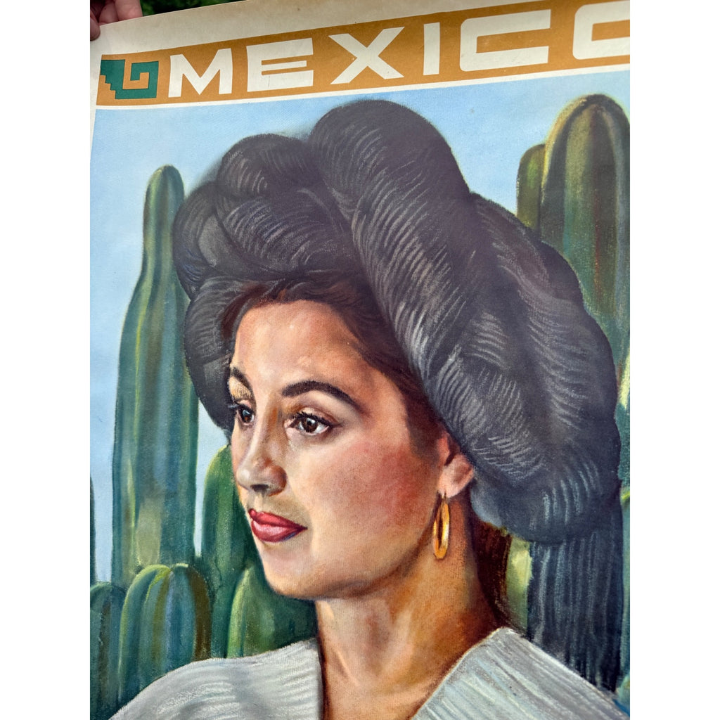 Original 1950s Mexico Oaxaca Yalaltecan Indian Poster Vintage Art 19" x 27"