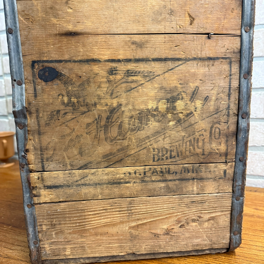 HAMM'S BEER PICNIC BOTTLE WOOD BOX CRATE THEO HAMM BREWING CO ST PAUL MINNESOTA