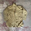 Vintage Military Olive Green Button-Up Shirt With Dual Front Pockets & High Collar