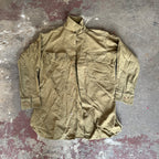 Vintage Military Olive Green Button-Up Shirt With Dual Front Pockets & High Collar