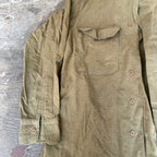Vintage Military Olive Green Button-Up Shirt With Dual Front Pockets & High Collar