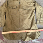 Vintage Military Olive Green Button-Up Shirt With Dual Front Pockets & High Collar
