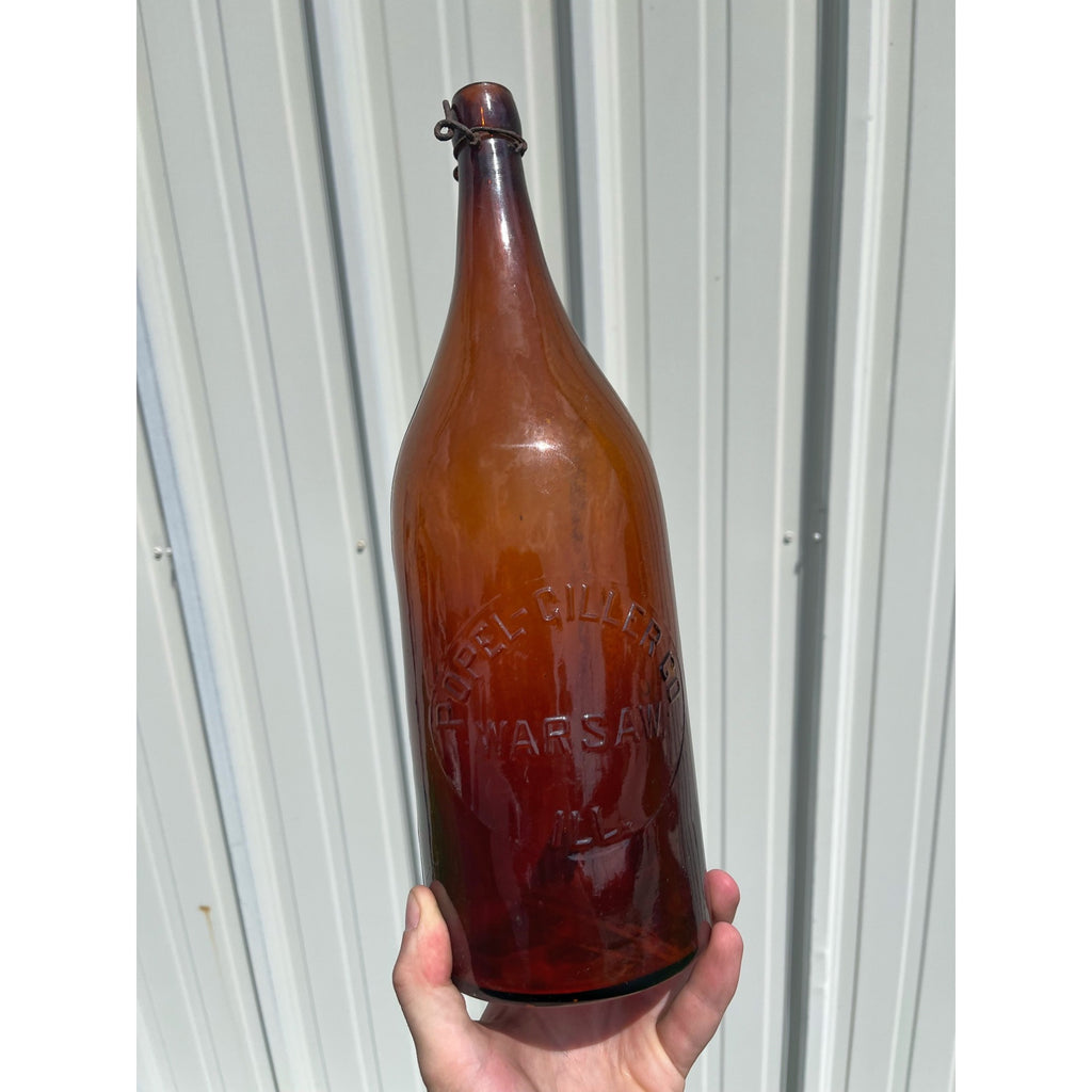Pre-Pro Popel Giller Co. Warsaw Illinois Amber Half Gal. Picnic Beer Blob Bottle