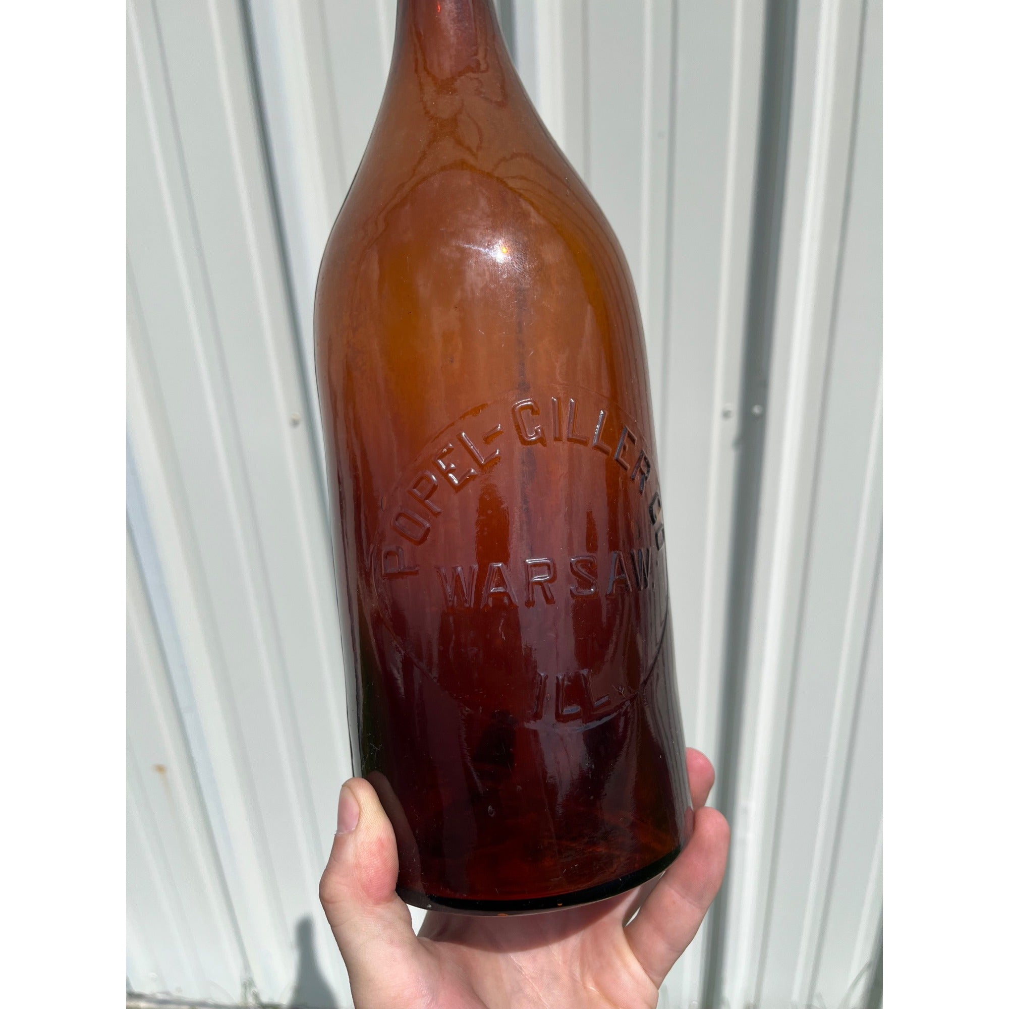 Pre-Pro Popel Giller Co. Warsaw Illinois Amber Half Gal. Picnic Beer Blob Bottle