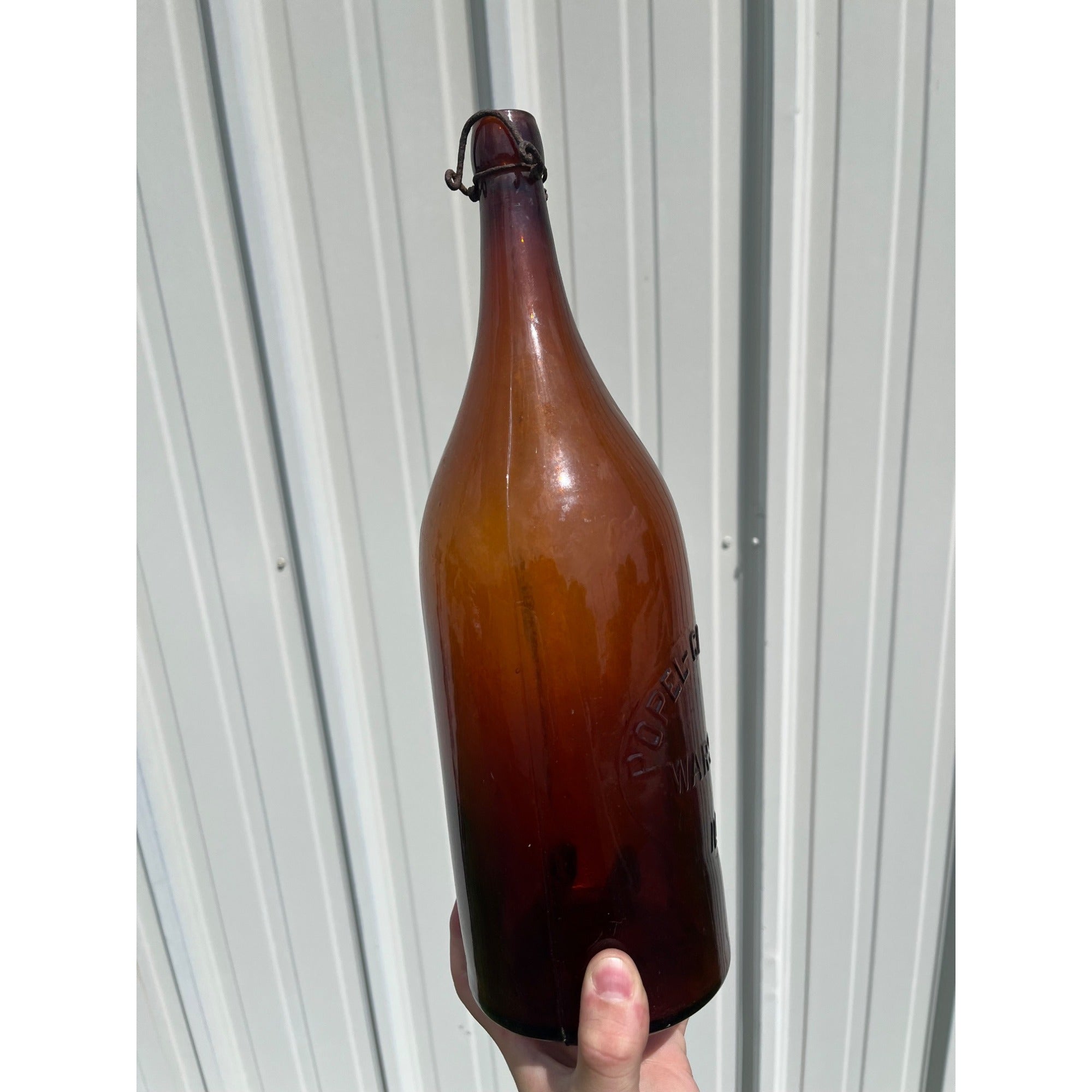 Pre-Pro Popel Giller Co. Warsaw Illinois Amber Half Gal. Picnic Beer Blob Bottle