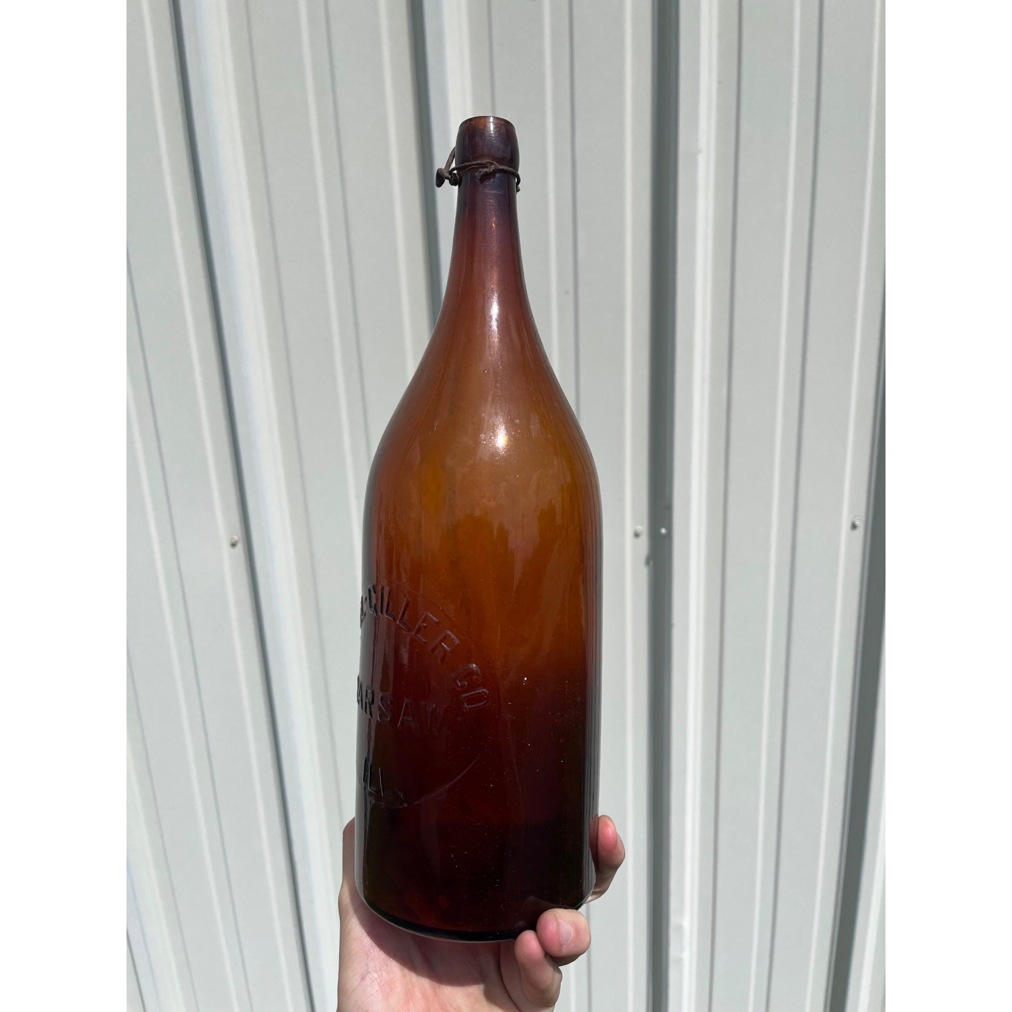 Pre-Pro Popel Giller Co. Warsaw Illinois Amber Half Gal. Picnic Beer Blob Bottle