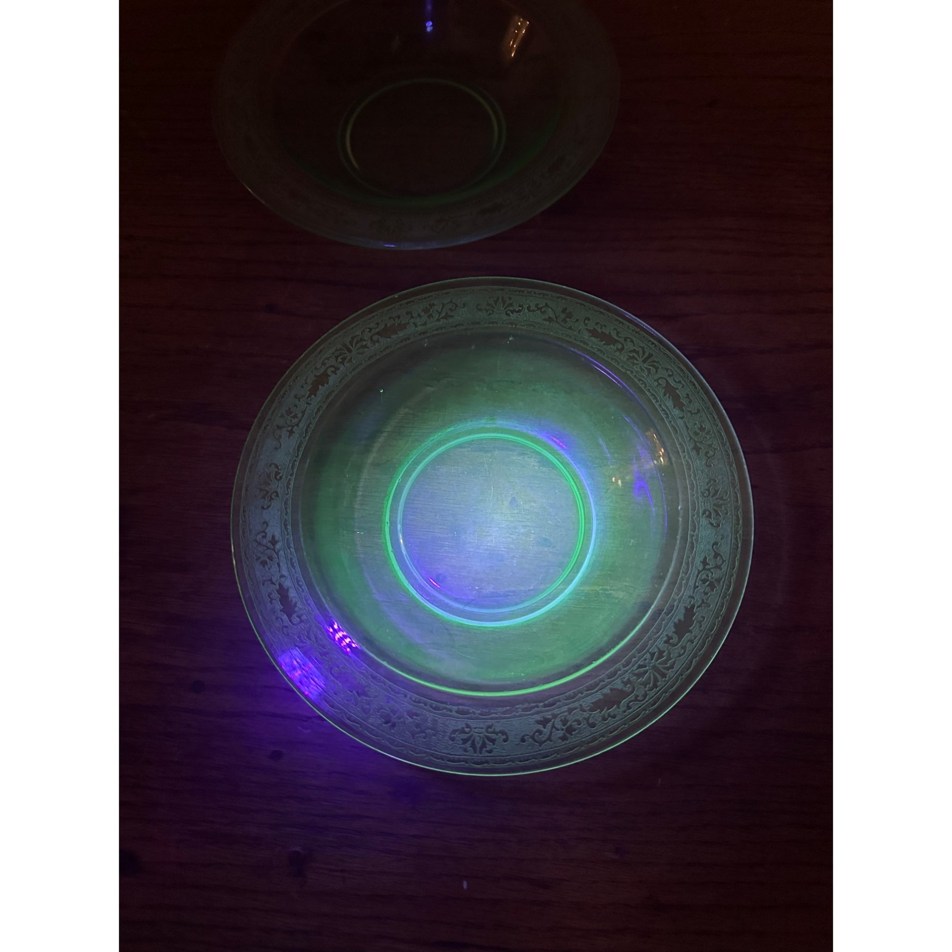 Vintage Lot (2) Fostoria #273 Royal Etch Cereal Soup Bowls Pair Uranium Glows