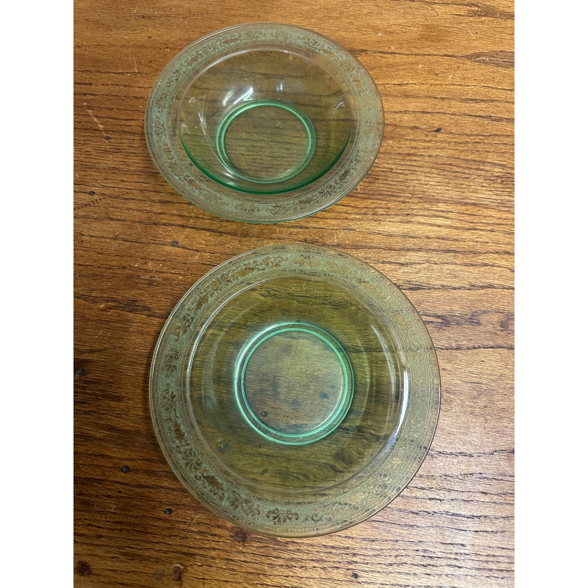Vintage Lot (2) Fostoria #273 Royal Etch Cereal Soup Bowls Pair Uranium Glows