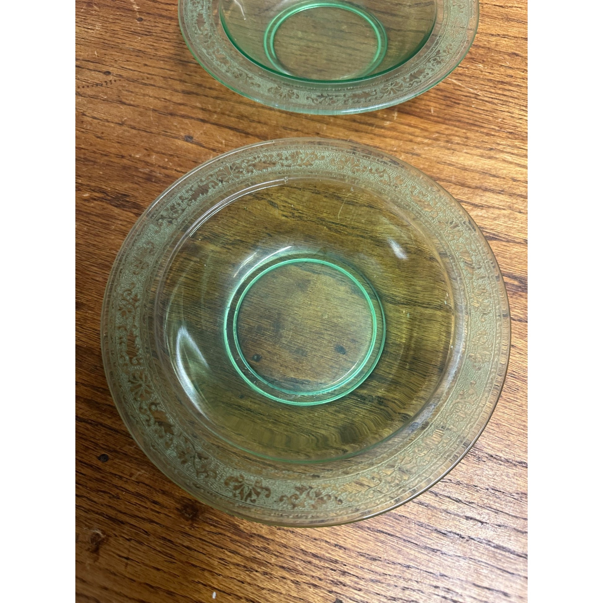 Vintage Lot (2) Fostoria #273 Royal Etch Cereal Soup Bowls Pair Uranium Glows