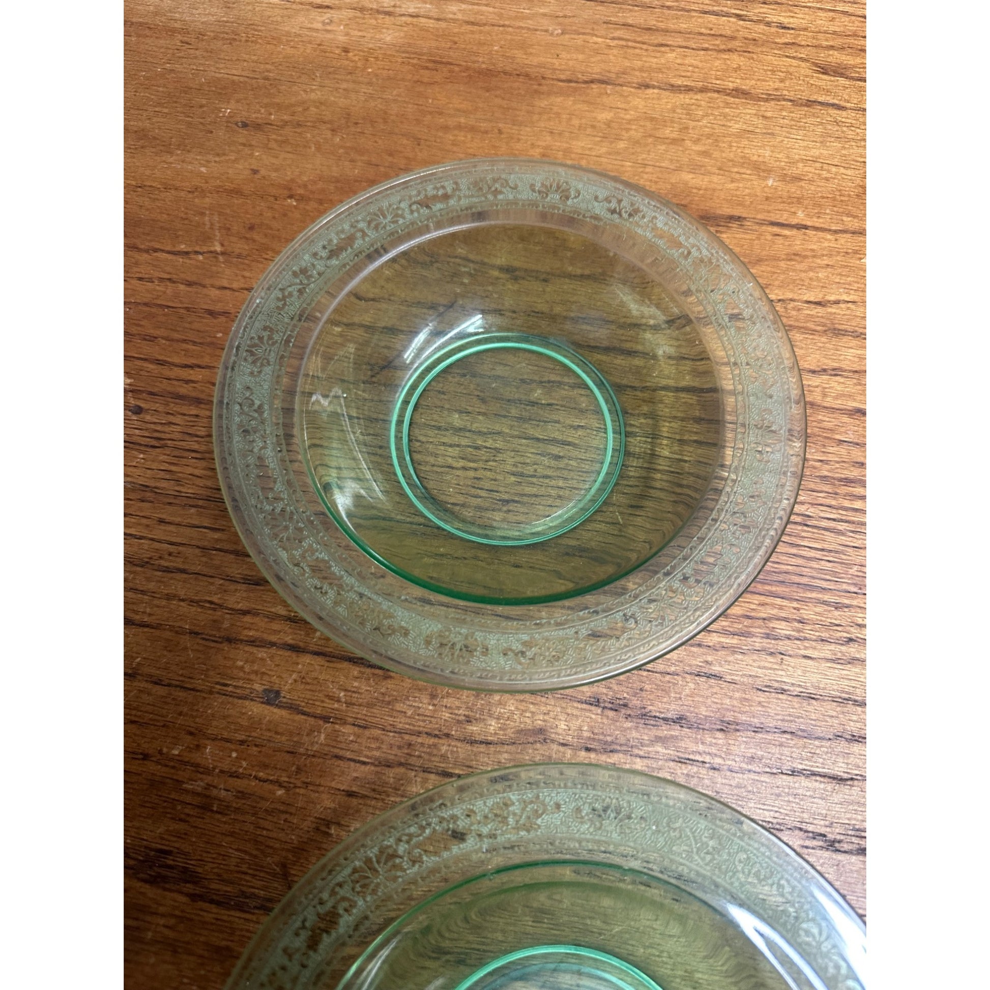 Vintage Lot (2) Fostoria #273 Royal Etch Cereal Soup Bowls Pair Uranium Glows