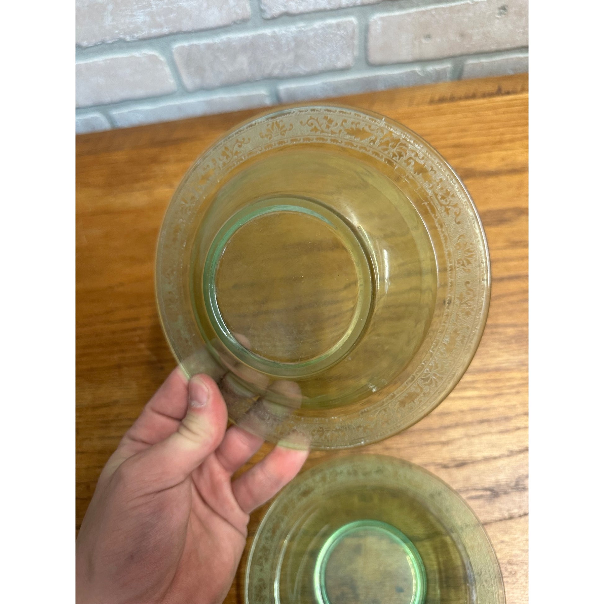 Vintage Lot (2) Fostoria #273 Royal Etch Cereal Soup Bowls Pair Uranium Glows
