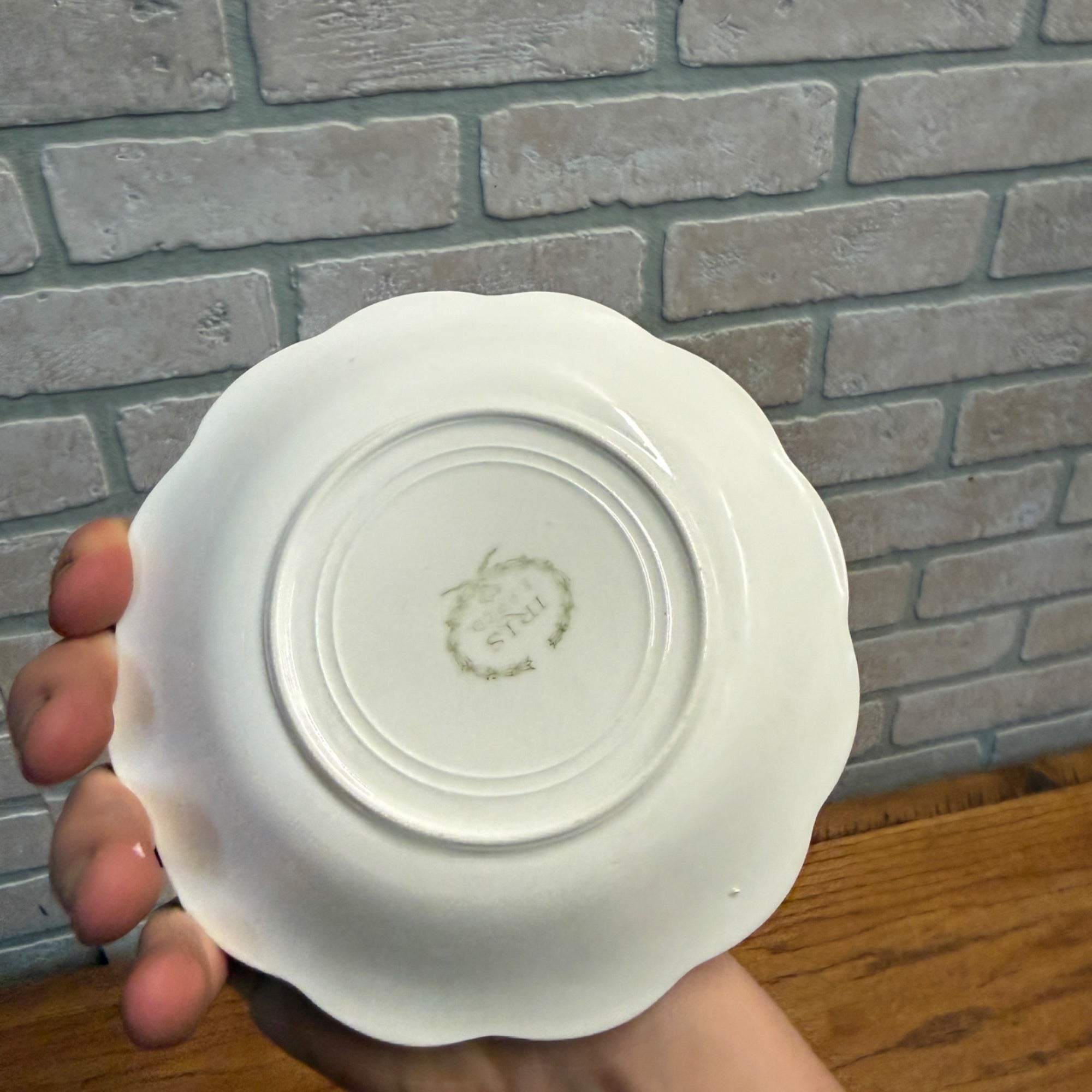 Vintage "Old Mother Hubbard" Saucer By IRIS E.P.P. Co. Embossed Design Scalloped Edge Decor