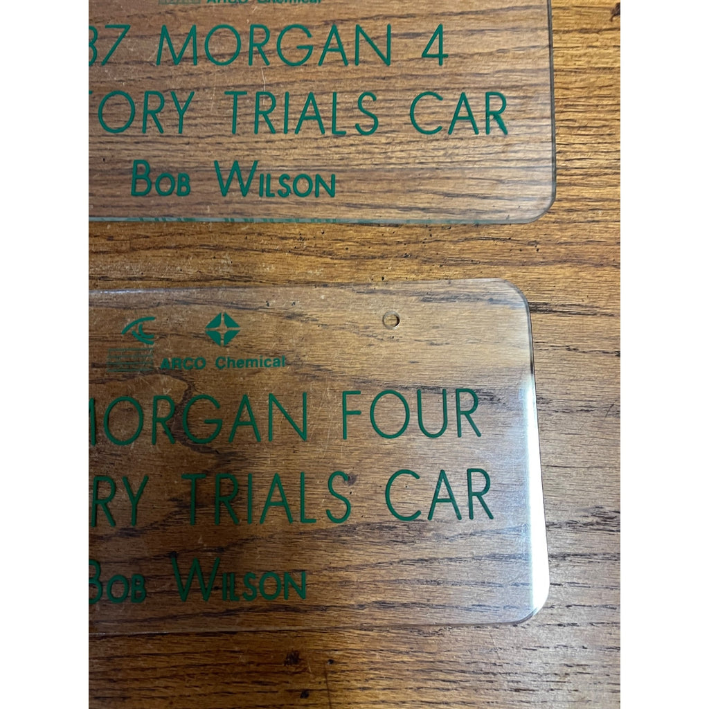 Vintage Clear Acrylic License Plate Factory Trials Car ARCO Chemical Set of Two (2) 1991 Bob Wilson