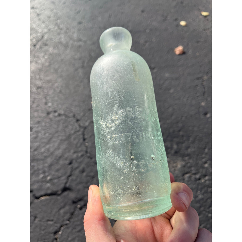 Supreme Bottling Co. c1890s Waukesha Wis Blue Soda Beer Bottle Blob Hutchinson