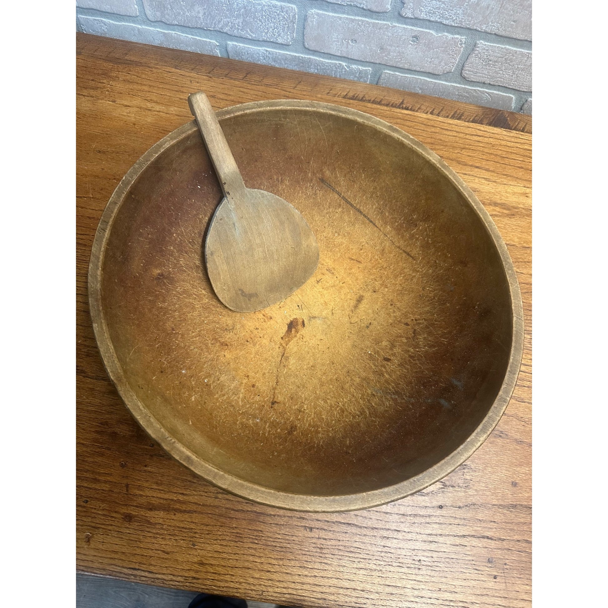 Antique Primitive Wooden Butter Bowl w/ Paddle Farmhouse Country Wood 1800s
