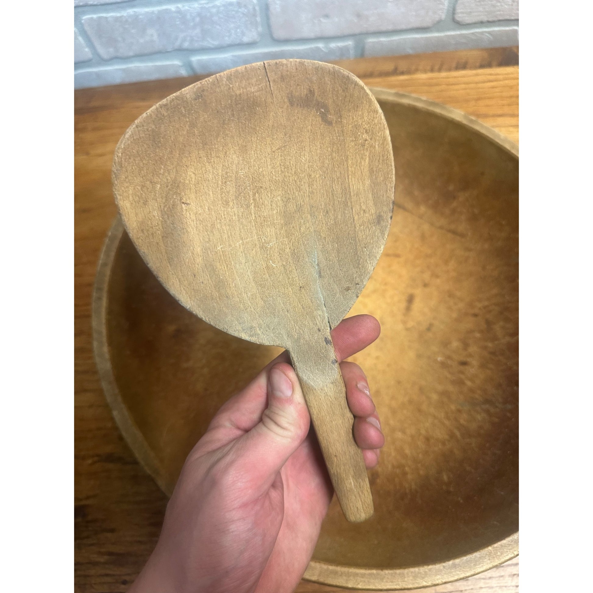Antique Primitive Wooden Butter Bowl w/ Paddle Farmhouse Country Wood 1800s