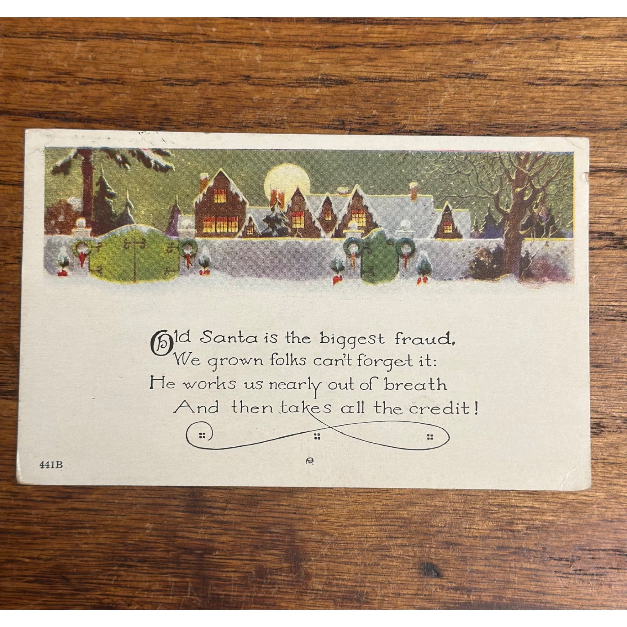 Vintage 1921 Christmas Postcard w/ Christmas Seal Tied - "Old Santa is the Fraud"
