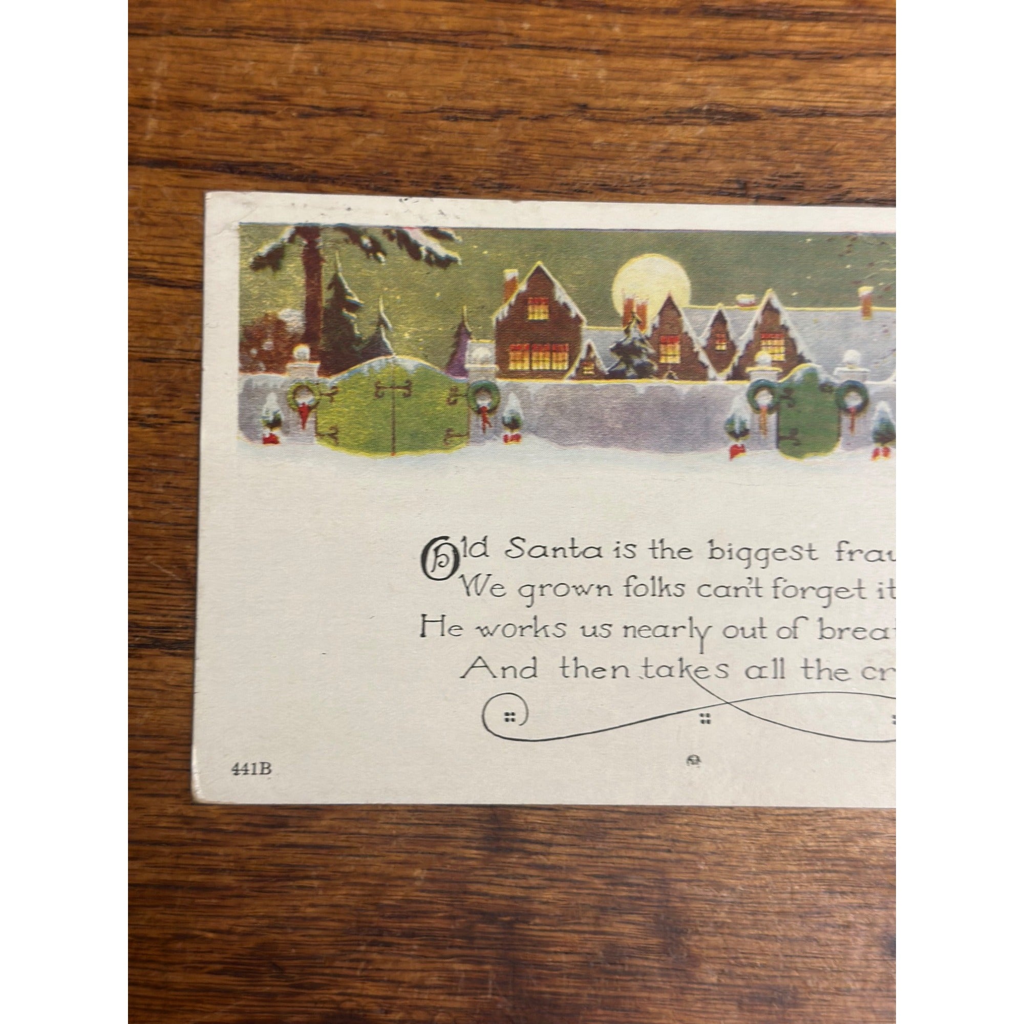 Vintage 1921 Christmas Postcard w/ Christmas Seal Tied - "Old Santa is the Fraud"
