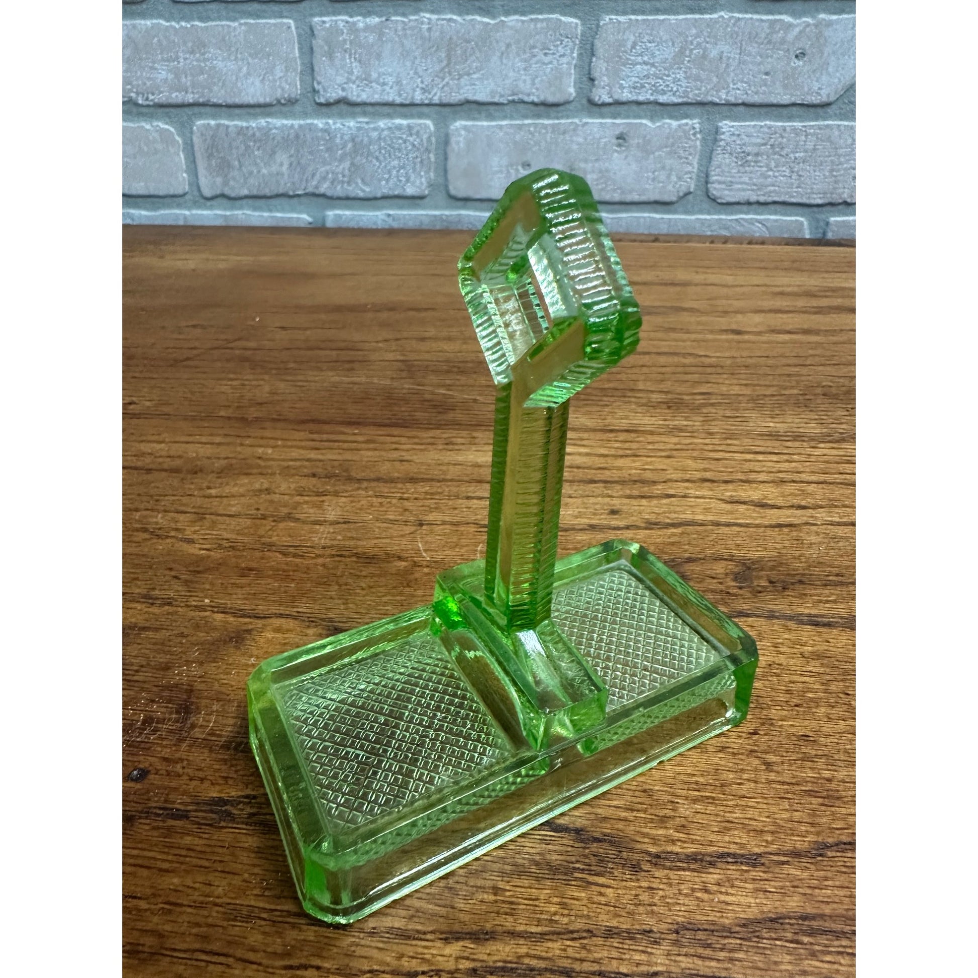 Vintage Uranium Green Salt and Pepper Shaker Caddy or Holder Depression Glass