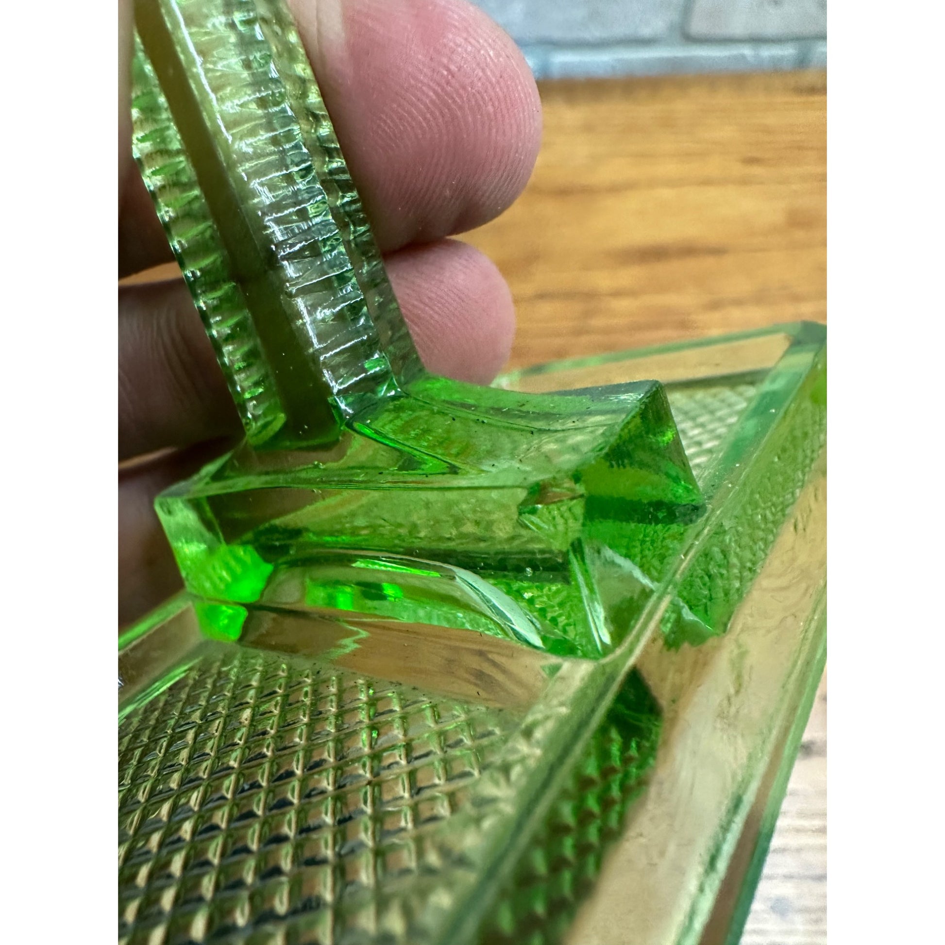 Vintage Uranium Green Salt and Pepper Shaker Caddy or Holder Depression Glass