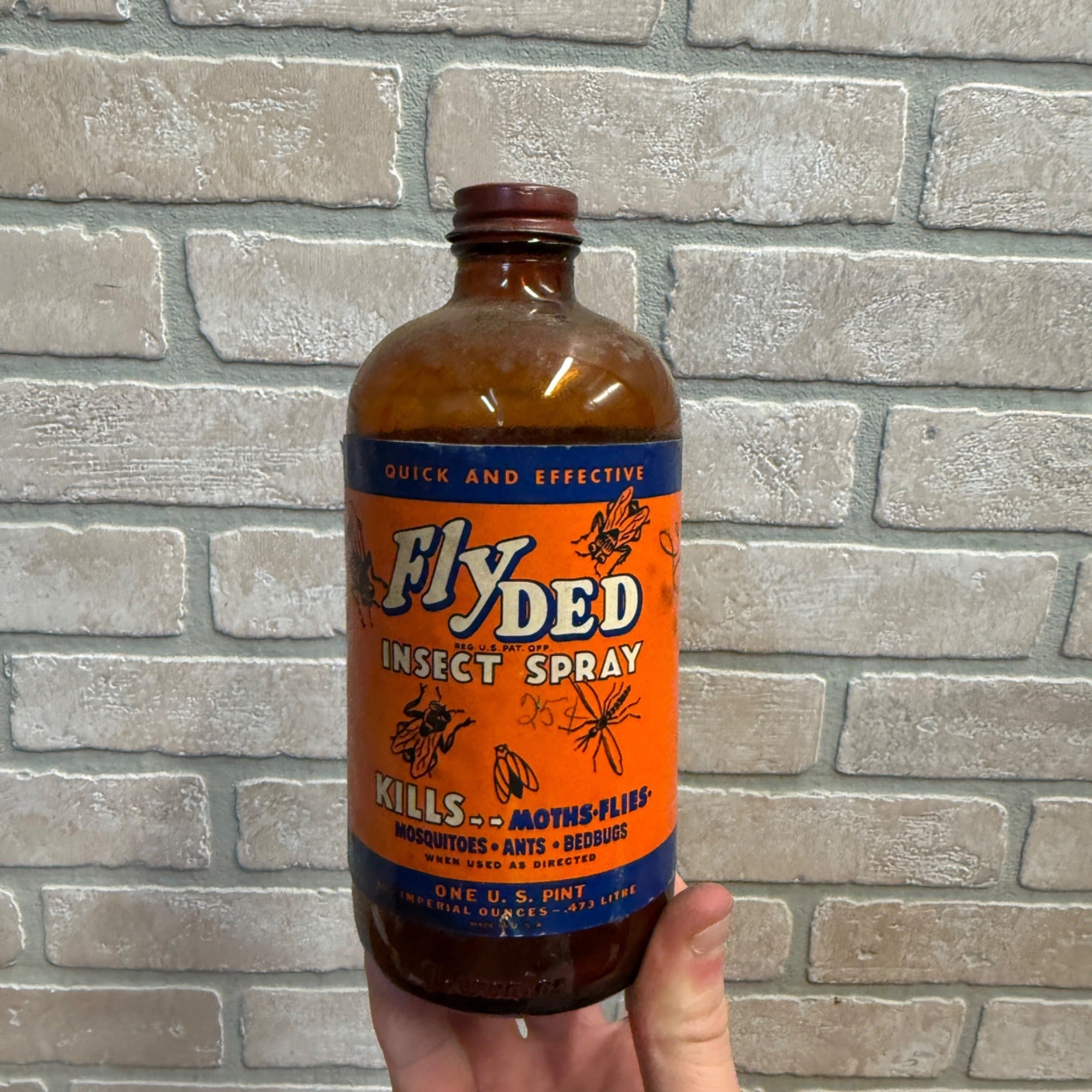 Vintage FLY DED Insecticide Insect Spray Empty Bottle Paper Label Advertising