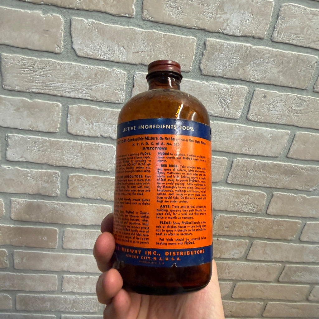 Vintage FLY DED Insecticide Insect Spray Empty Bottle Paper Label Advertising