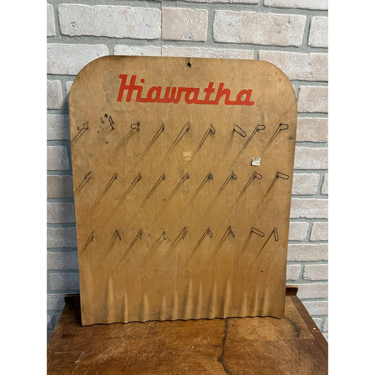 Vintage Hiawatha Fishing Tackle Store Display Wooden Advertising Sign Holder