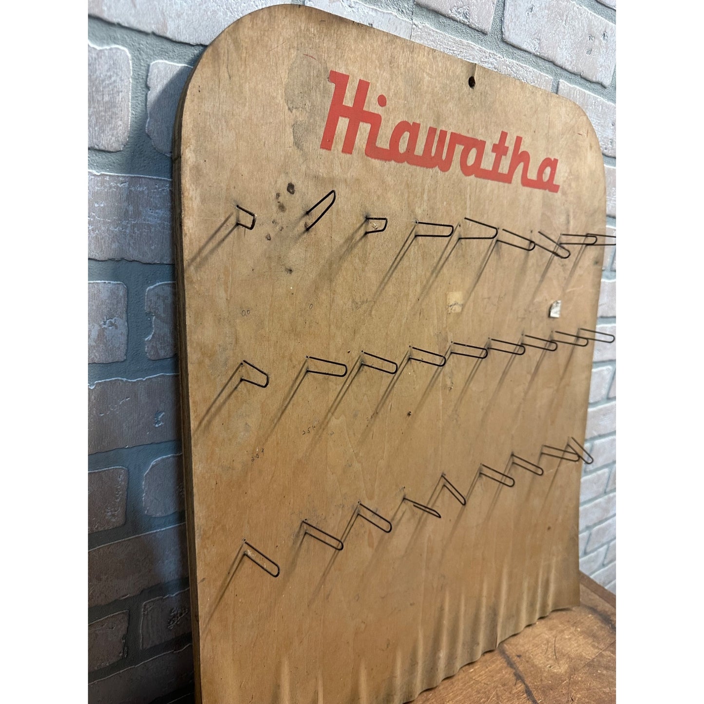 Vintage Hiawatha Fishing Tackle Store Display Wooden Advertising Sign Holder