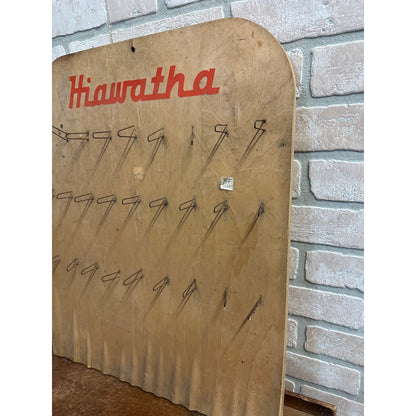 Vintage Hiawatha Fishing Tackle Store Display Wooden Advertising Sign Holder