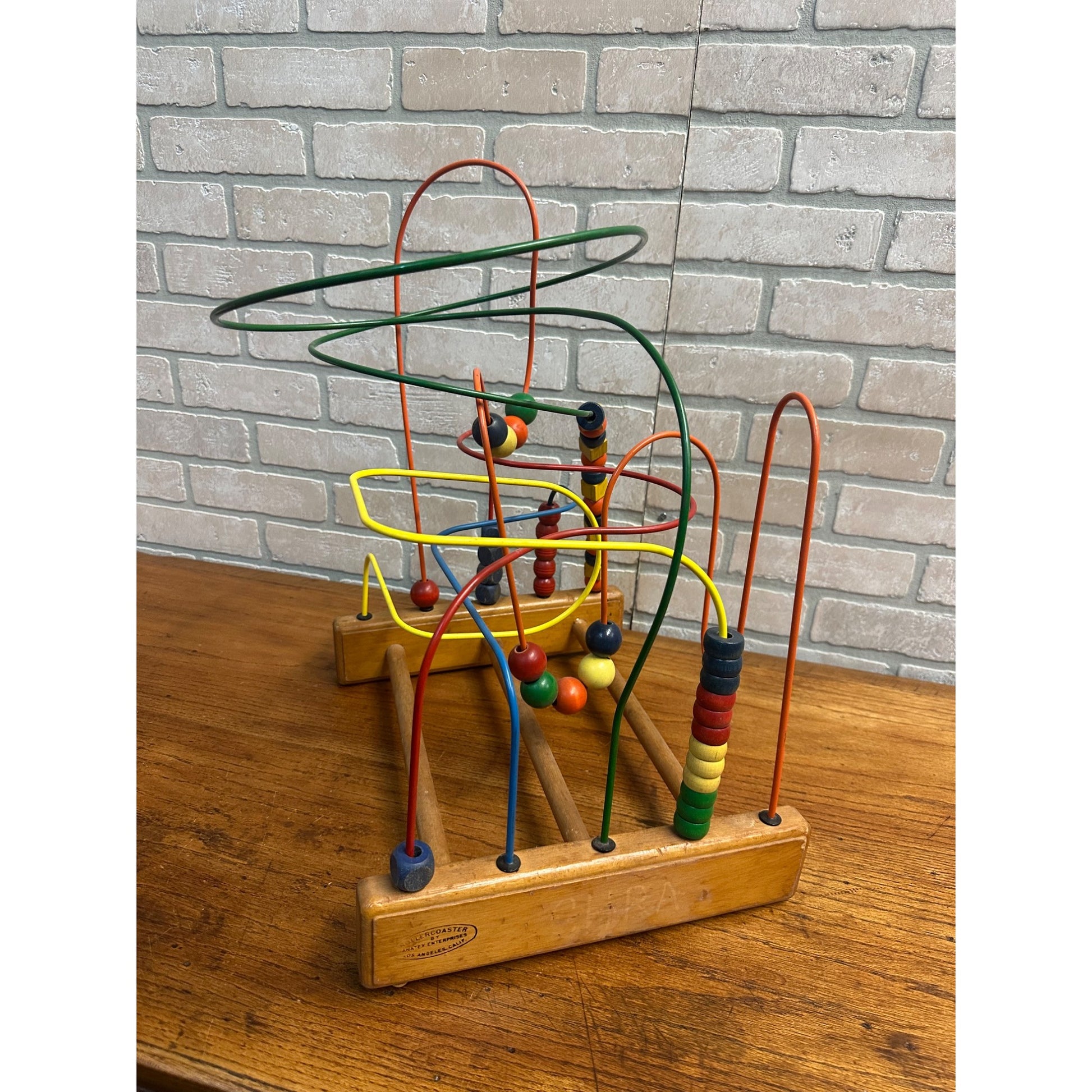 Vintage Anatex Rollercoaster Bead Maze Wood Kids Large Educational Activity