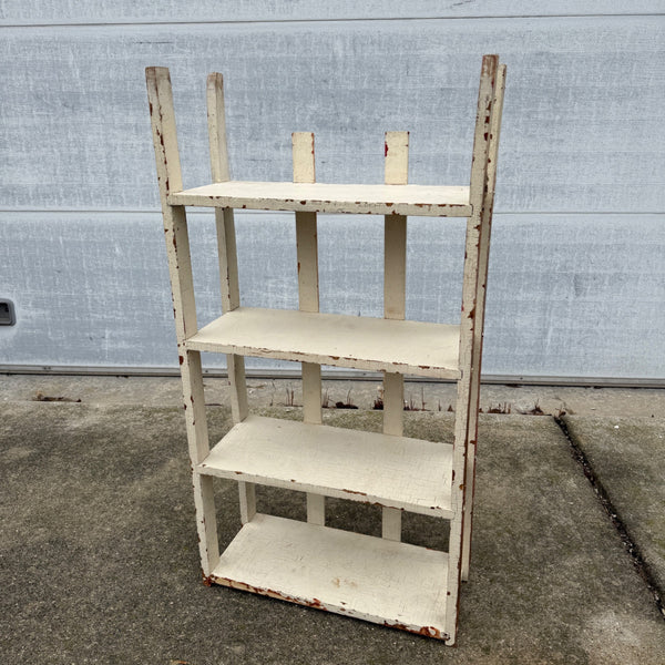 Vintage Chippy White Bookshelf- 4 Tier Rustic Deco Shelf