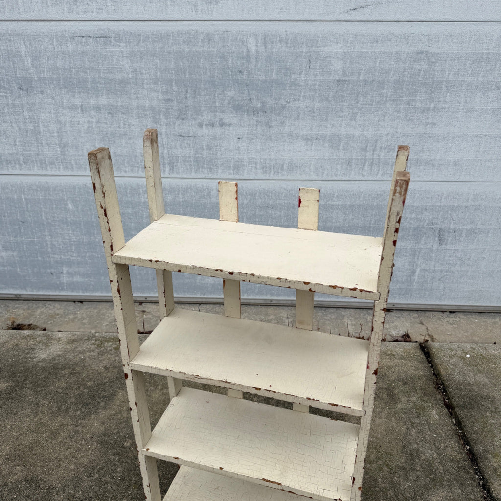 Vintage Chippy White Bookshelf- 4 Tier Rustic Deco Shelf