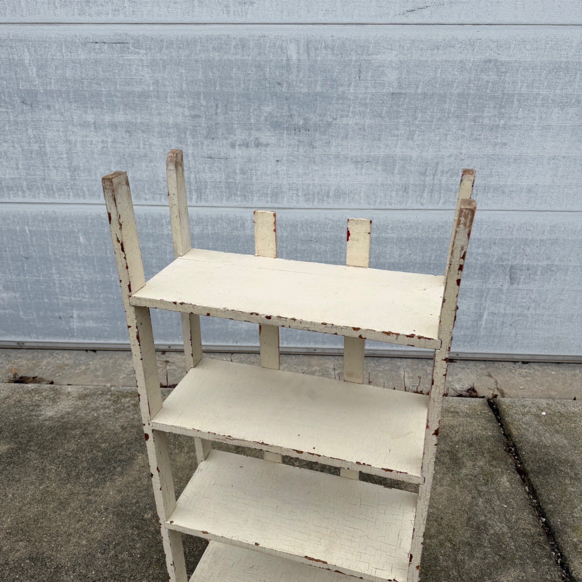 Vintage Chippy White Bookshelf- 4 Tier Rustic Deco Shelf