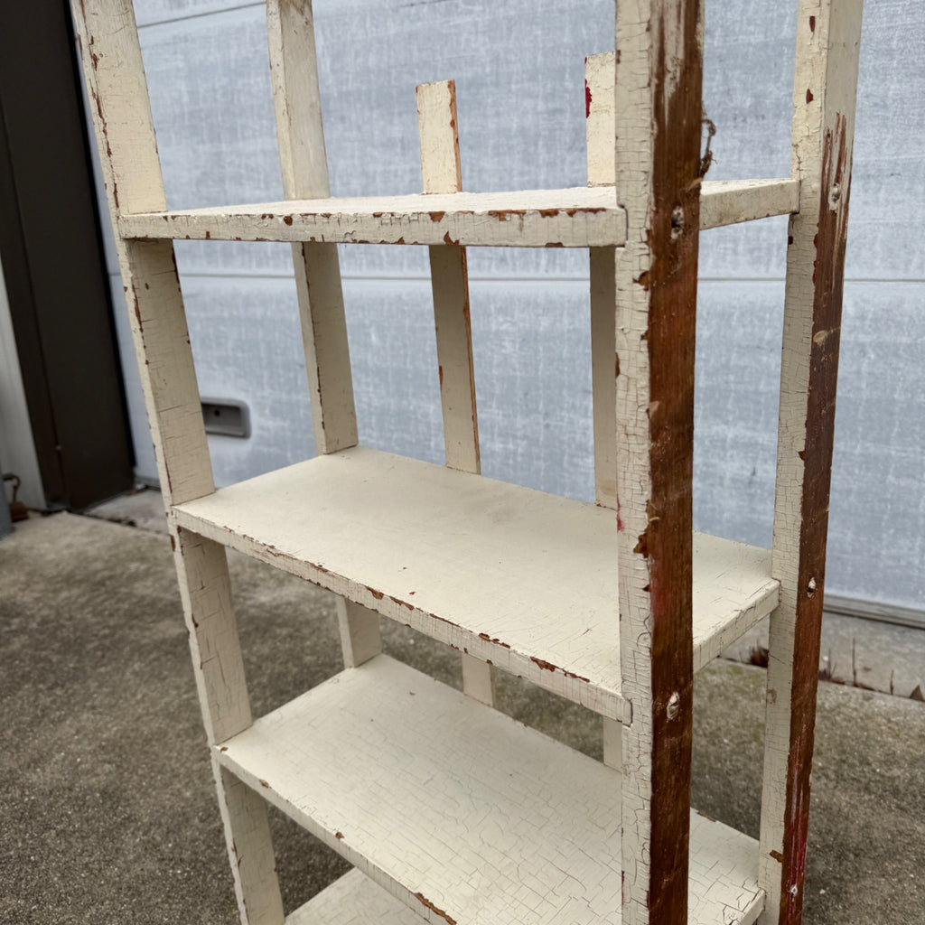 Vintage Chippy White Bookshelf- 4 Tier Rustic Deco Shelf