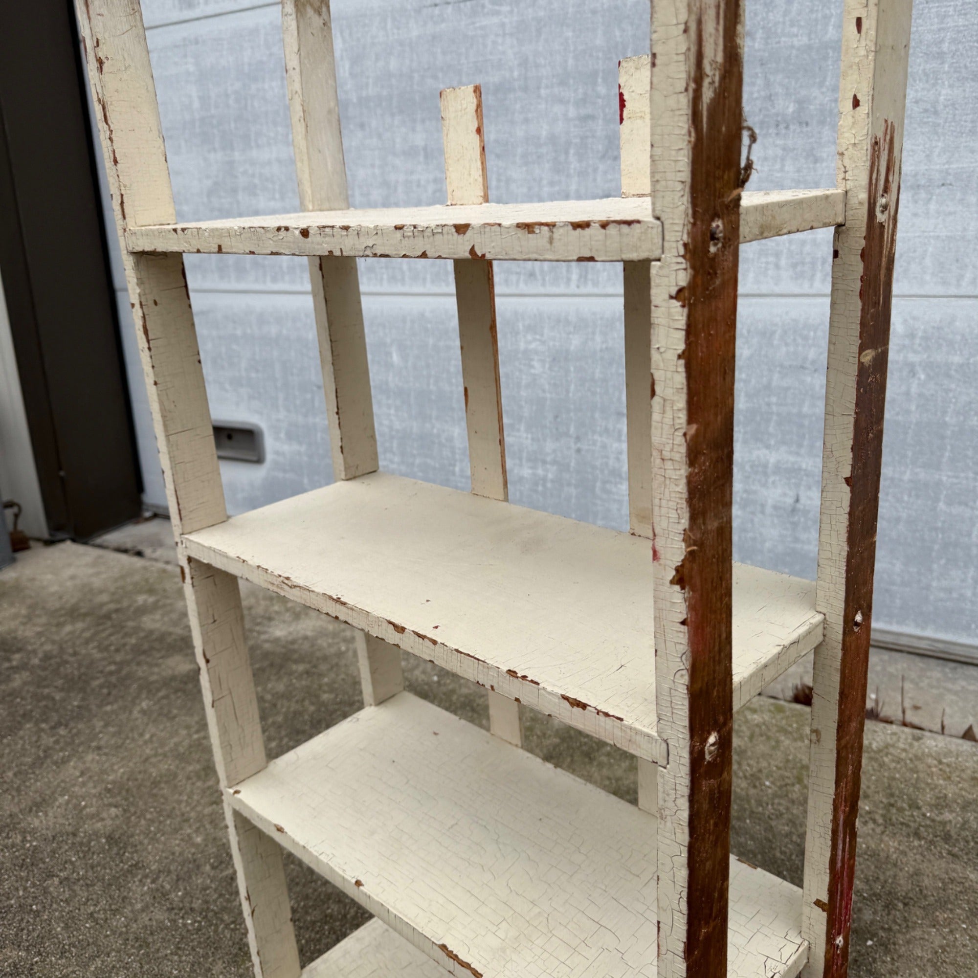 Vintage Chippy White Bookshelf- 4 Tier Rustic Deco Shelf