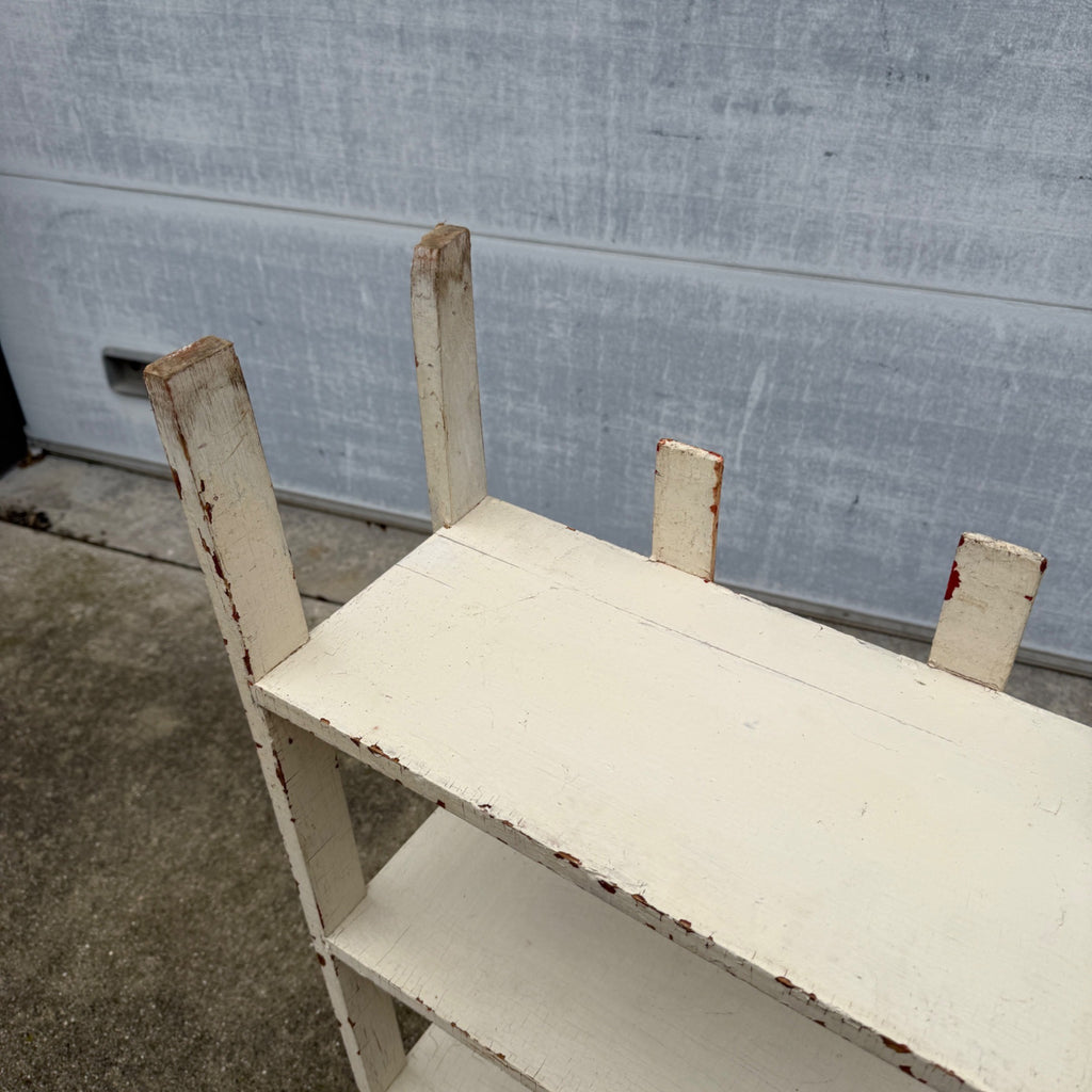Vintage Chippy White Bookshelf- 4 Tier Rustic Deco Shelf