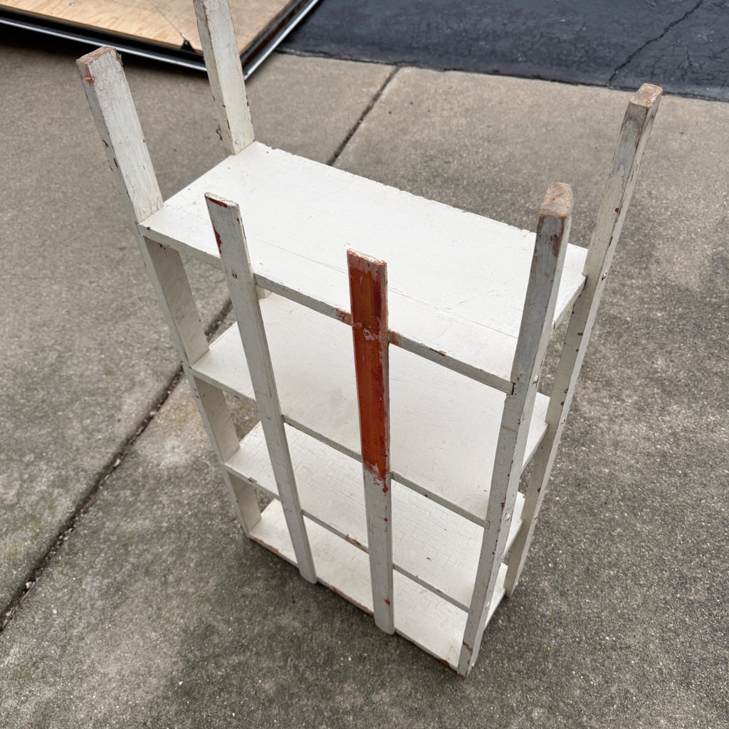 Vintage Chippy White Bookshelf- 4 Tier Rustic Deco Shelf