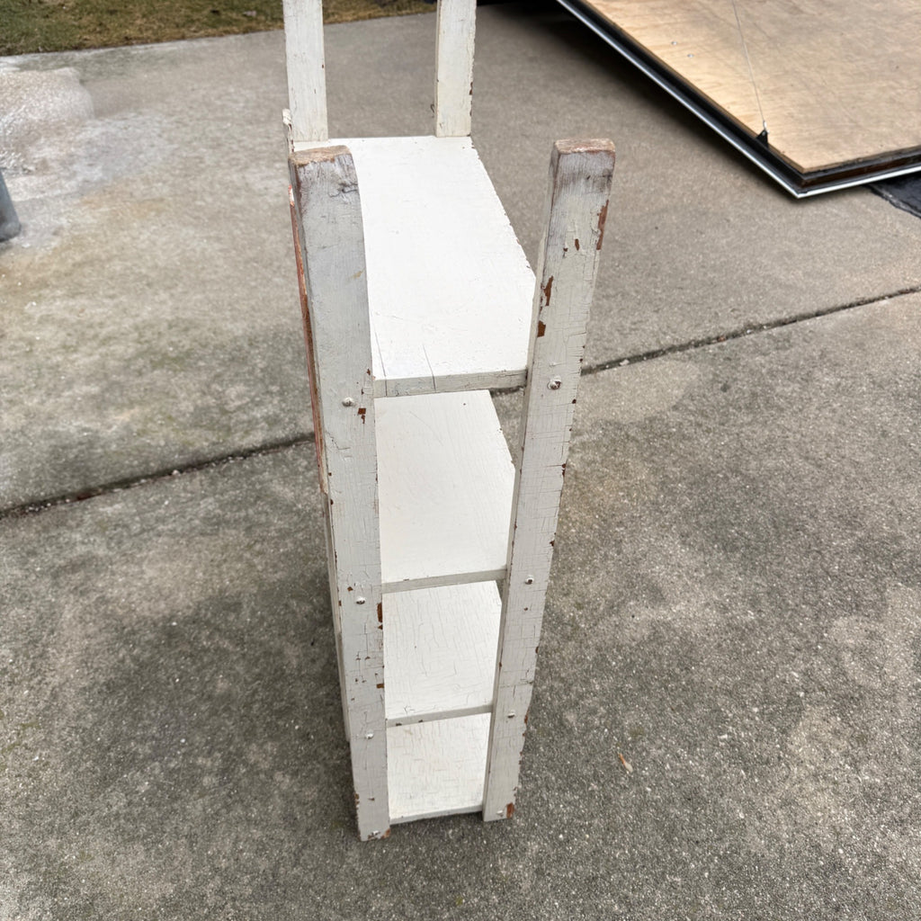 Vintage Chippy White Bookshelf- 4 Tier Rustic Deco Shelf