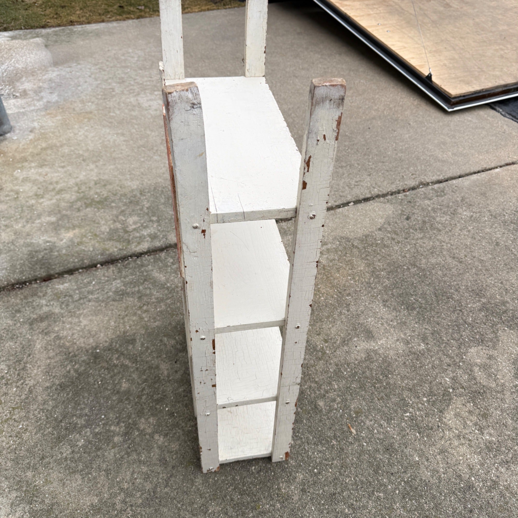 Vintage Chippy White Bookshelf- 4 Tier Rustic Deco Shelf