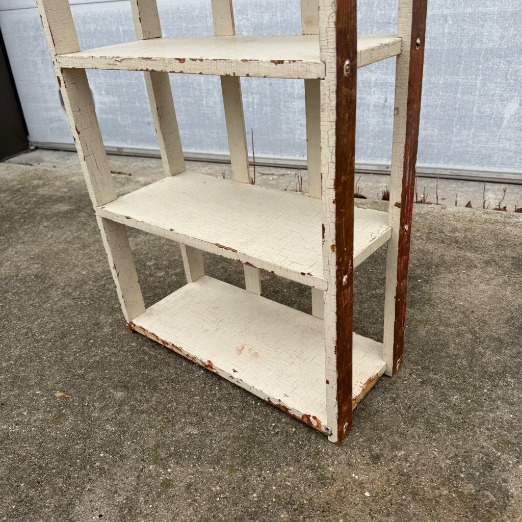 Vintage Chippy White Bookshelf- 4 Tier Rustic Deco Shelf