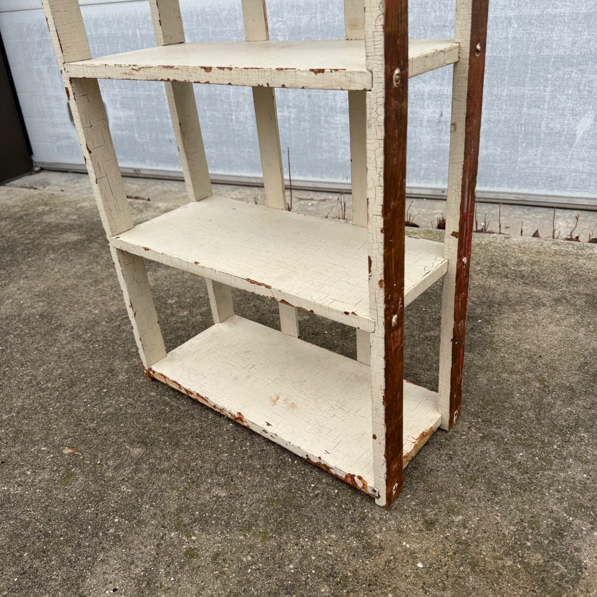 Vintage Chippy White Bookshelf- 4 Tier Rustic Deco Shelf