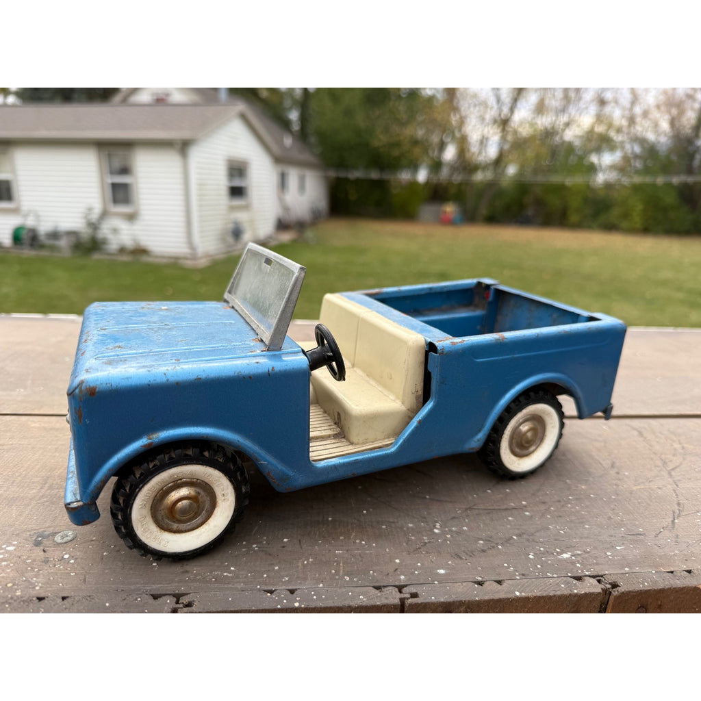 Vintage Structo International Scout Blue Jeep Pressed Steel Toy