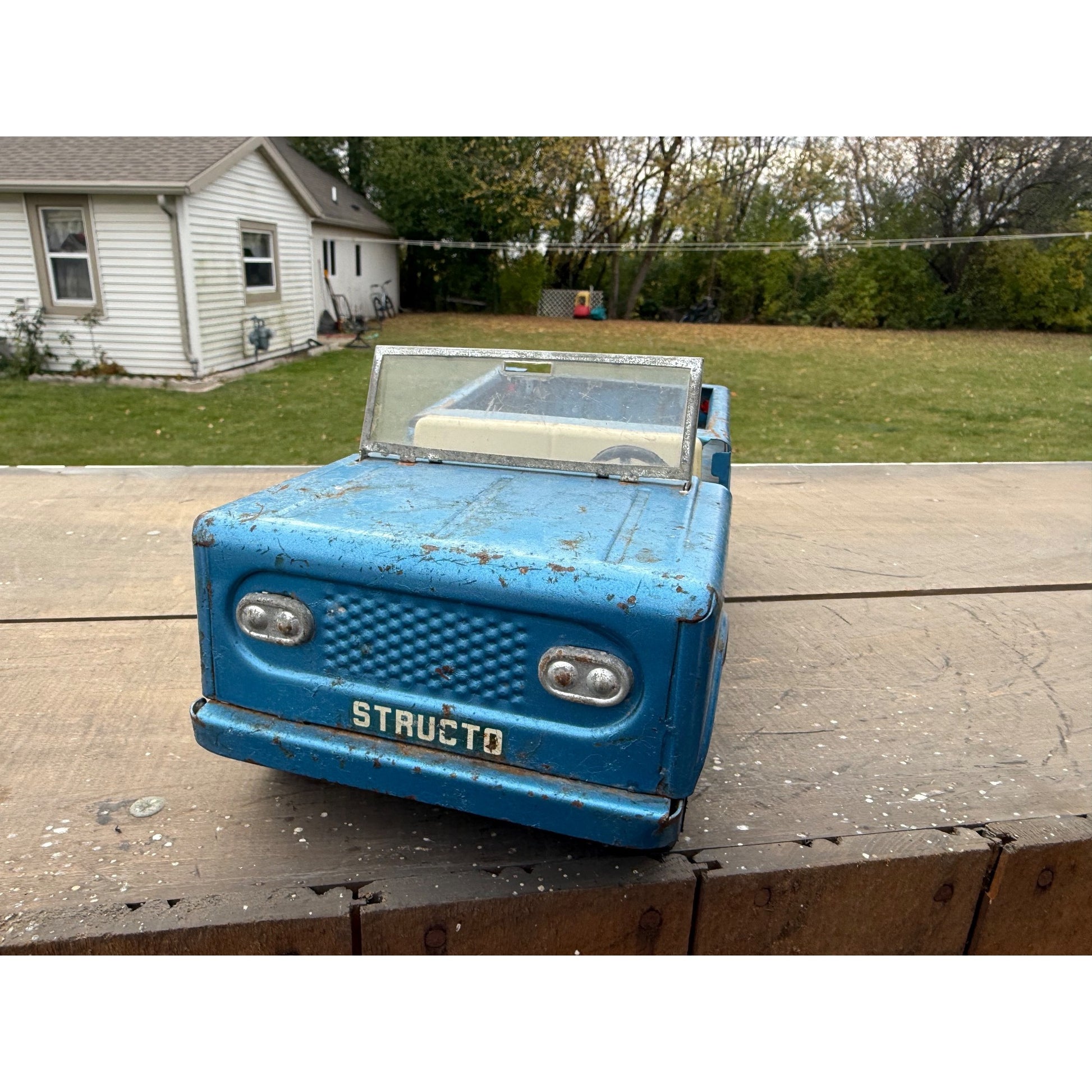 Vintage Structo International Scout Blue Jeep Pressed Steel Toy