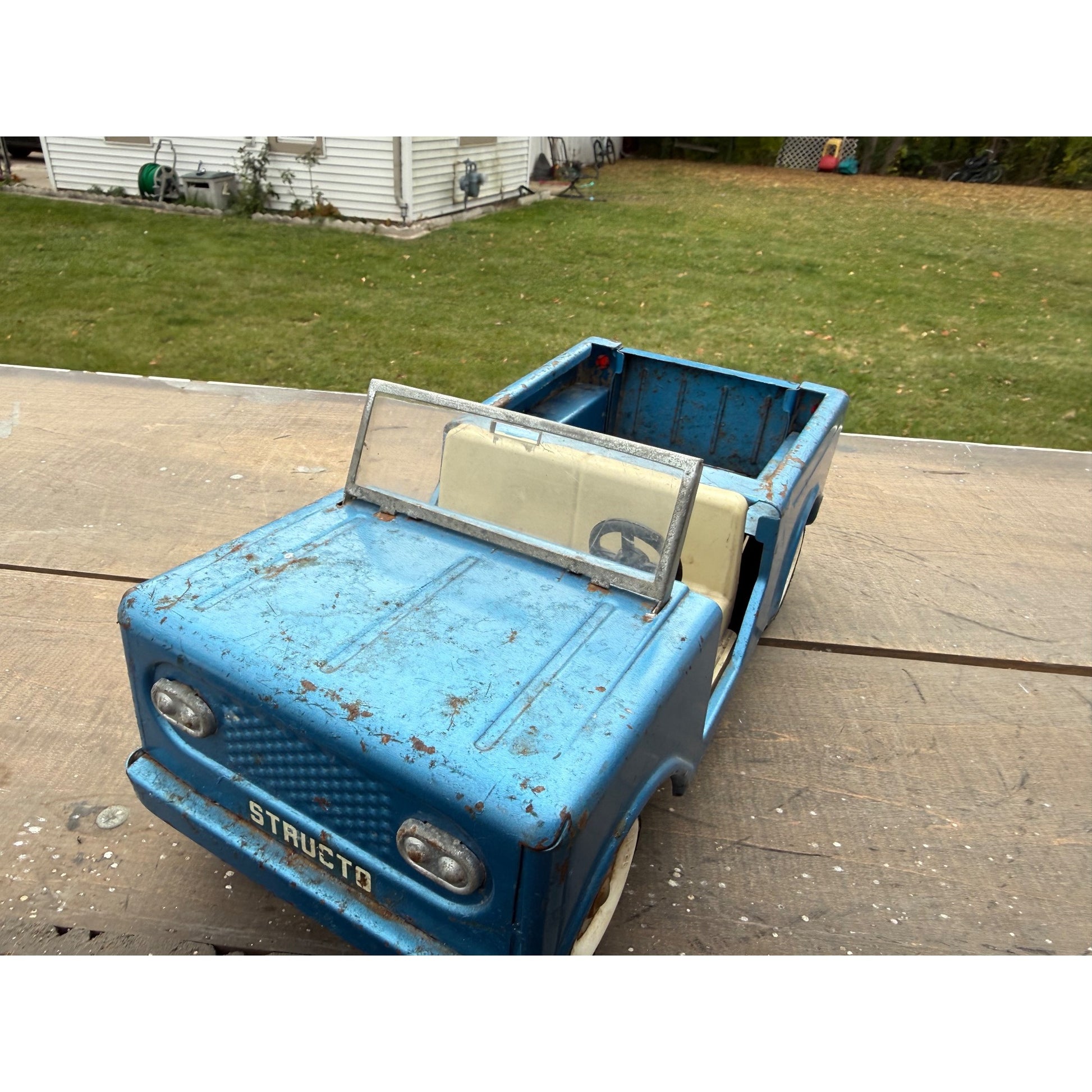 Vintage Structo International Scout Blue Jeep Pressed Steel Toy