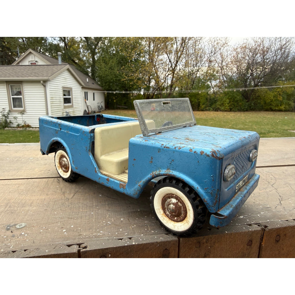 Vintage Structo International Scout Blue Jeep Pressed Steel Toy