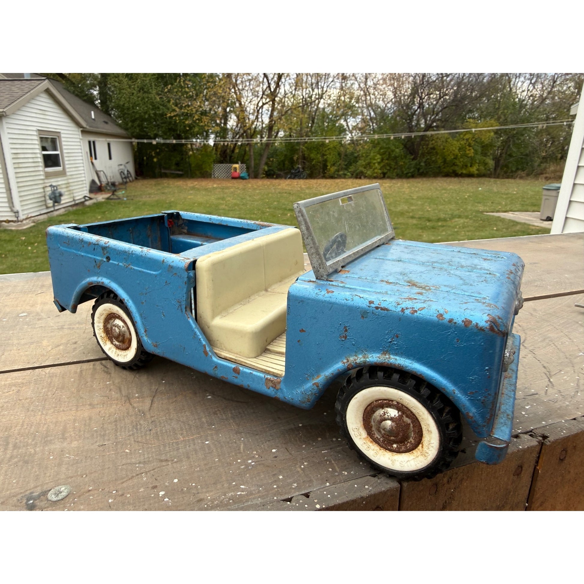 Vintage Structo International Scout Blue Jeep Pressed Steel Toy