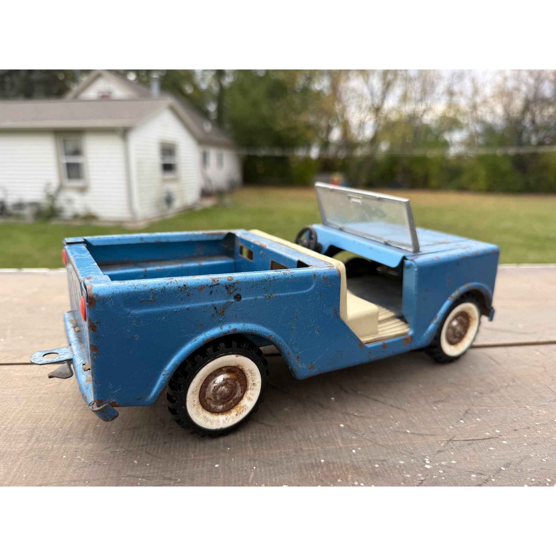 Vintage Structo International Scout Blue Jeep Pressed Steel Toy