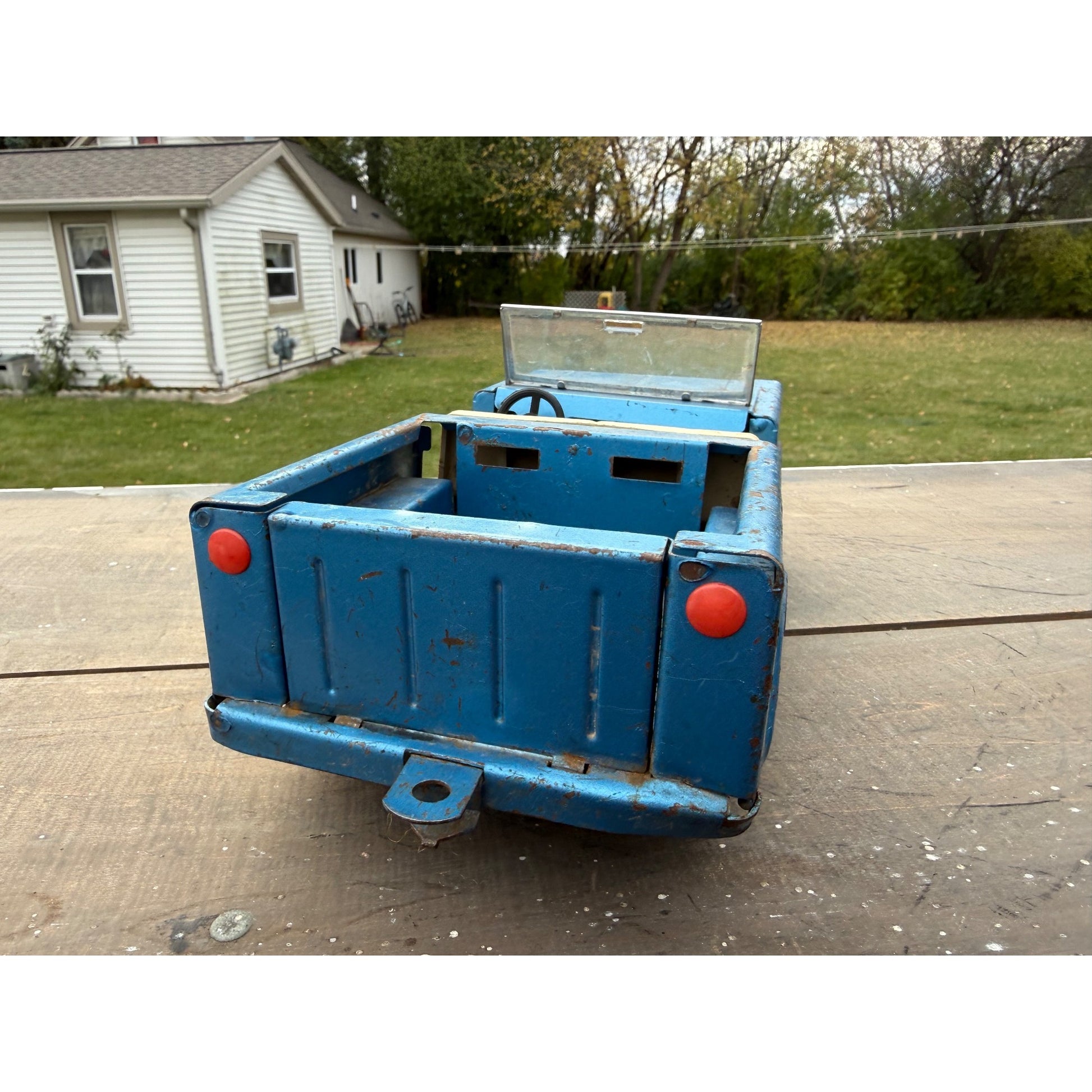 Vintage Structo International Scout Blue Jeep Pressed Steel Toy