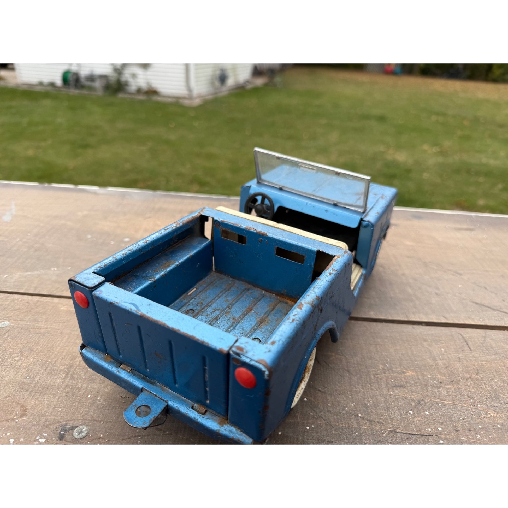 Vintage Structo International Scout Blue Jeep Pressed Steel Toy